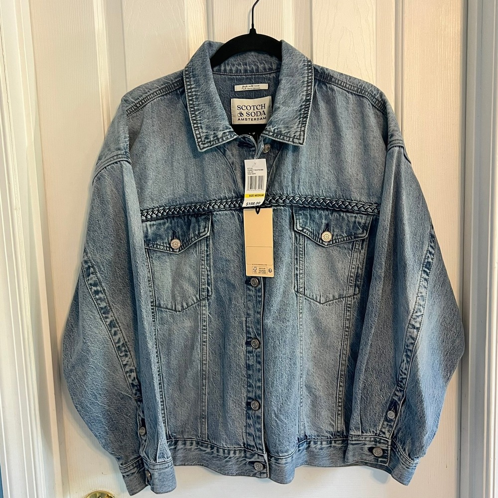 Scotch & Soda Amsterdam Women Blue Braided Denim Jacket Young Hearts M NWT